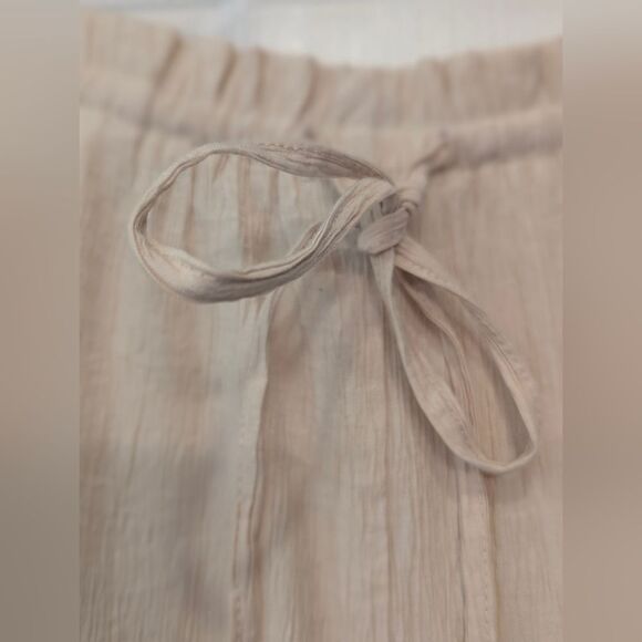Zara Beige Textured Wave Crinkle Gauze Wide Leg Elastic Waist Sz S Pockets Boho - Picture 8 of 13